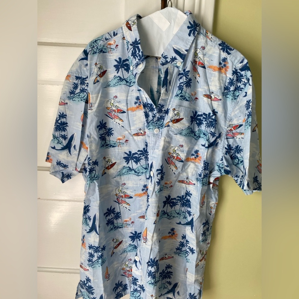 Casual Blue and Orange Button Down Shirt